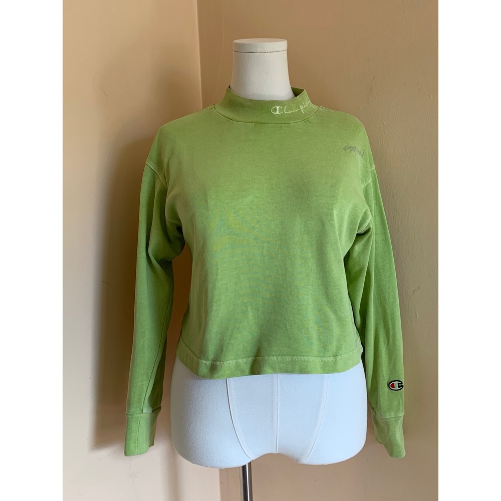 Champion Lime Green Mock Neck Long Sleeve Crop Top XS WL7502